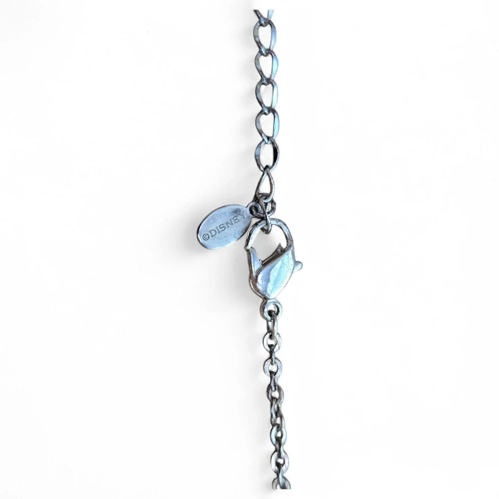 Super Cute Disney Mickey Mouse Rhinestone Heart Slider Pendant Silver Tone Chain
